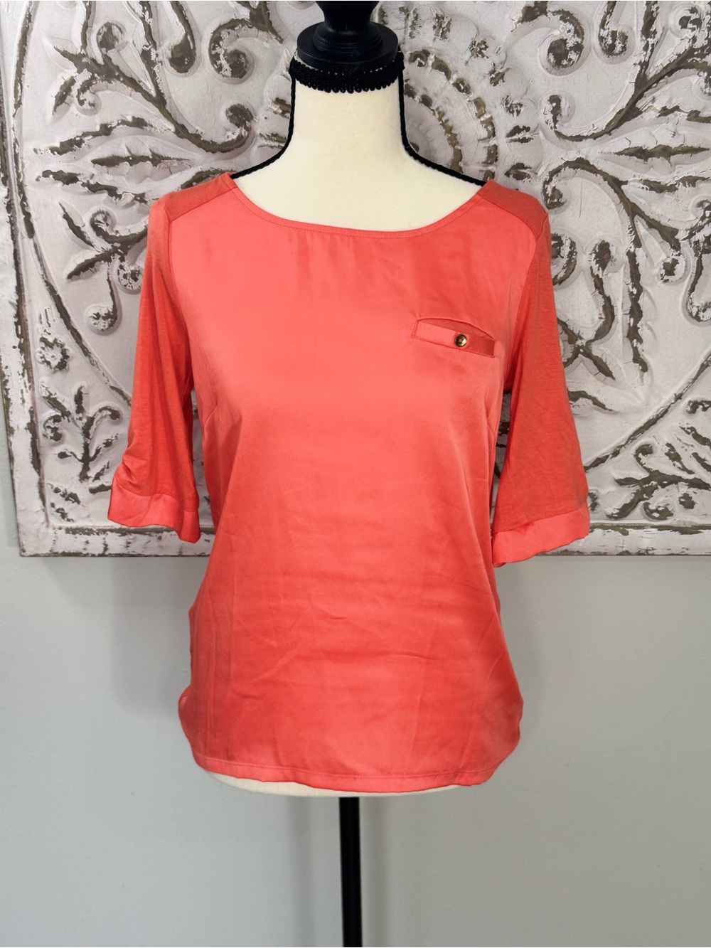 The Limited Coral Mixed Media Blouse Size Small Career Casual Top